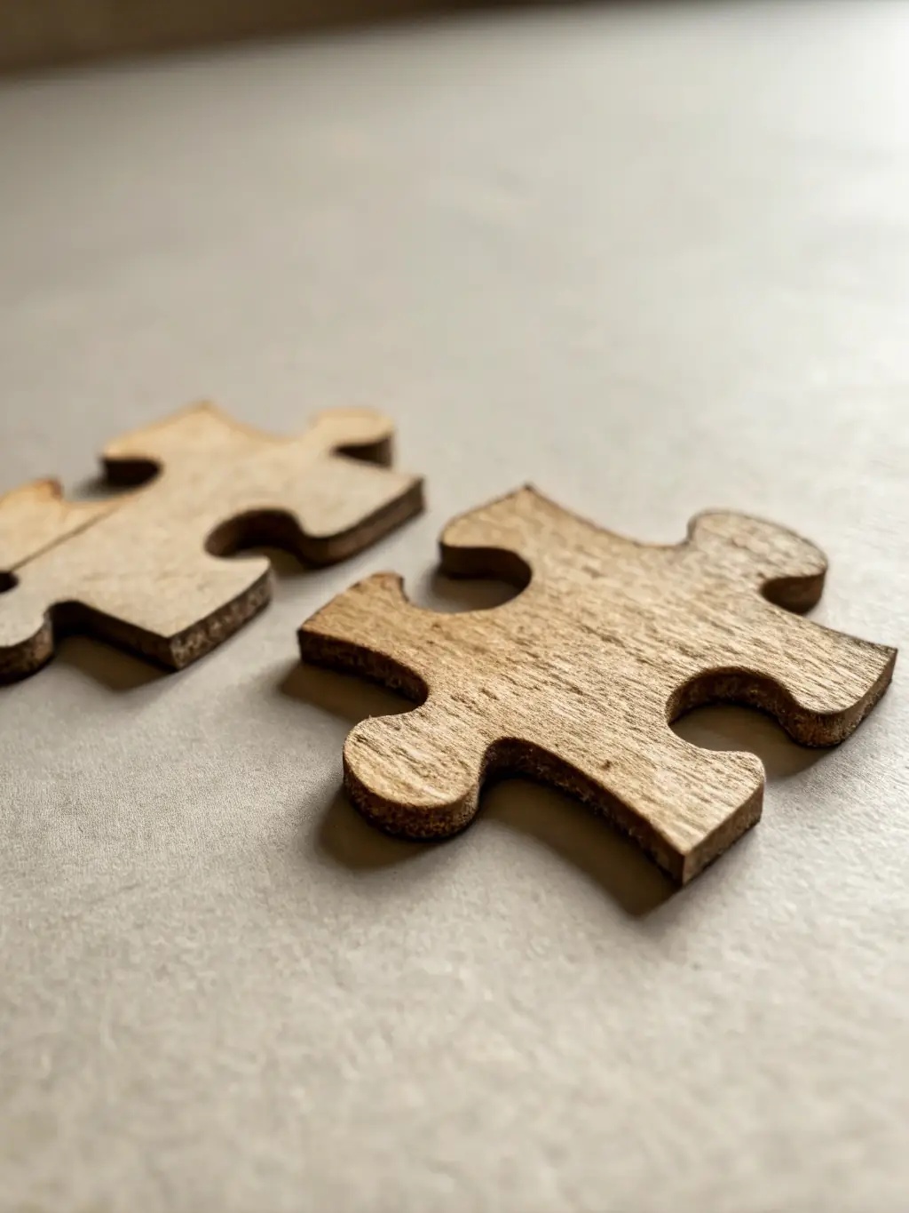 An image of two puzzle pieces fitting together with corporate buildings in the background, symbolizing Brand Articulate's M&A integration systems service.